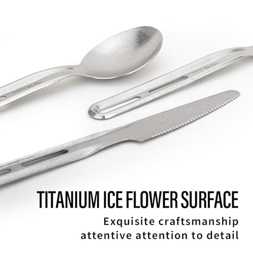 TiTo Titanium 3 Piece Cutlery Set, Ultralight Portabale Titanium Fork Spoon & Knife Tableware for Outdoor Camping Hiking Backpacking Travel Picnic Flatware with Titanium Carabiner (Silvery) - color: Silver