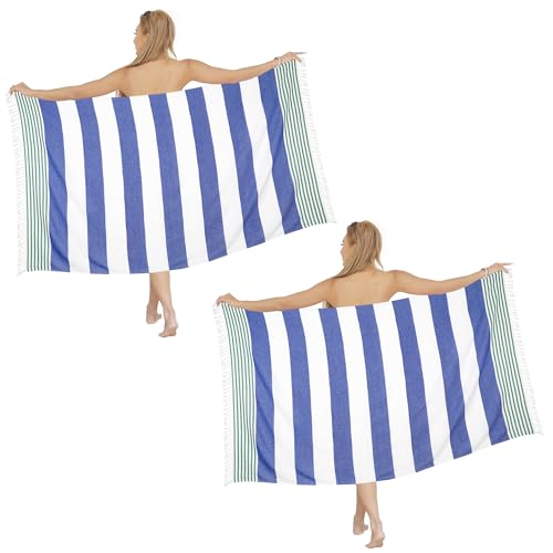 Beach Towel 2 Pack,Sand Free Beach Towels Oversized 39 x 72,Turkish Beach Towel Quick Dry Towel,Lightweight Pool Towels for Adults Travel Towel,Cool Beach Accessories Super Absorbent Towels - color: 2 Pack Blue+green