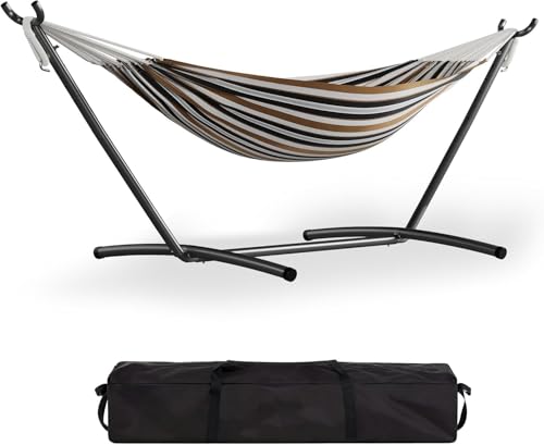 Double Hammock with Stand for 2, Heavy Duty 350 Lb Capacity Portable Rope Hammock for Indoor & Outdoor Use, Includes Padded Mat and Pillow, Tool-Free Easy Assembly, Light Blue - color: Light Blue and Green Stripes Design