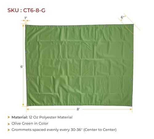 Mytee Products (8 Pack) 6' x 8' Green Canvas Tarp 12oz Heavy Duty Water Resistant - color: Green (8 Pcs), size: 6' x 8'