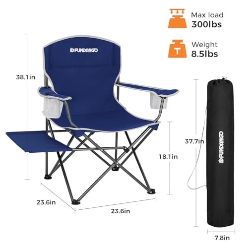 FUNDANGO Folding Padded Camping Chair, Portable Outdoor Full Back Lawn Arm Chair with Side Table Cup Holder Side Pocket for Garden, Picnic, BBQ with Carry Bag, Support 300LBS - color: Blue