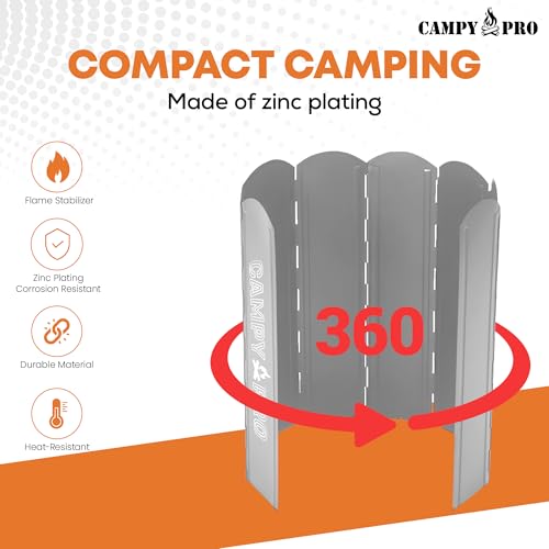 Silver Camping Stove Windscreen, Foldable 8-Panel Wind Blocker with Stakes & Bag, 23.6in (60cm) Portable Windshield, Fire Pit Wind Guard, Campfire, Patio, RV, Outdoor Cooking, Hiking, Picnic