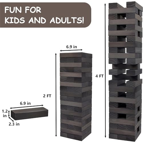 Juegoal 54 Piece Giant Tumble Tower Grey for Adult Kids Family, Wooden Block Stacking Game with Gameboard & Canvas Bag, Outdoor Games for Backyard Lawn Party Playing, 6.9 x 6.9 x 24 Inches,X-Large - color: Grey, size: X-Large