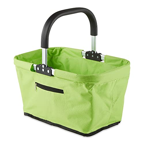 RSVP International Collapsible Market Basket Aluminum Frame, Large Zip Side Pocket, 17x11x18", Green - color: Green, size: 17 x 11 x 18"