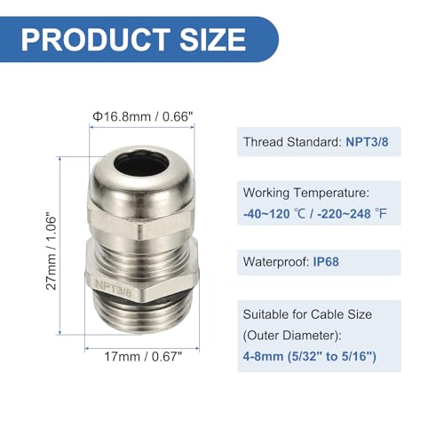 PATIKIL Waterproof Electrical Cable Glands, NPT3/8 4 Pcs 5/32" - 5/16" Nickel-Plated Brass Cord Grip Electric Wire Connector Wire Protector for Outdoor Cable Box Enclosure Junction Box - size: NPT 3/8 5/32" - 5/16"