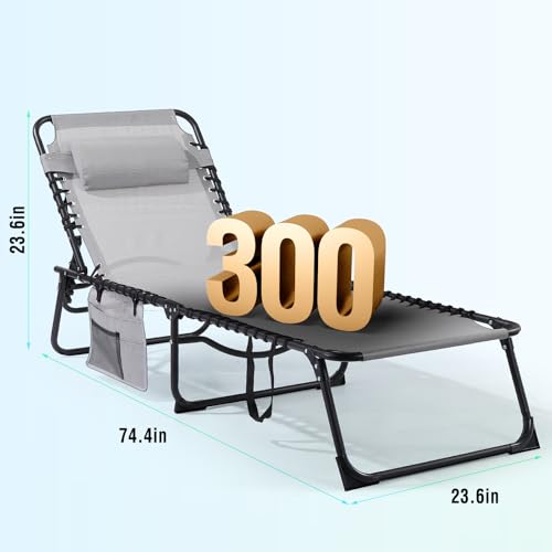 Unovivy Tanning Chairs with Face Hole Set of 2, Teslin Folding Outdoor Lounge Chair with 5-Position Reclining Back for Sunbathing, Pool, Patio, Camping - color: Grey