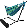 Sunnydaze Double Brazilian Hammock with Stand and Carrying Case - 400-Pound Capacity - Black Stand - Beach Oasis - color: Beach Oasis