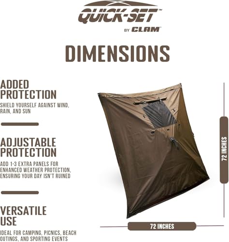 Clam Quick-Set Wind & Sun Panels 3-Pack – Brown Screen Tent Sidewalls – Fits Traveler, Venture & Escape – Full Coverage Shade & Privacy – Carry Bag – Tent Not Included - color: Brown, size: 3 Panel