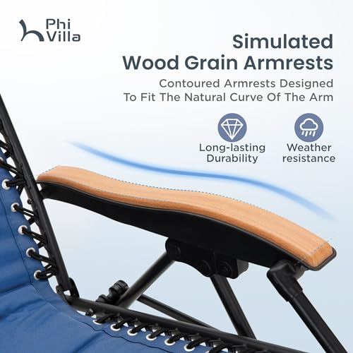 PHI VILLA XXL Oversized Padded Zero Gravity Chair Set of 2, Foldable Patio Recliner, 30" Wide Seat Anti Gravity Lounger with Armrest and Cup Holder, Support 400 LBS (Thumb Blue) - color: Blue, style: 2 Pcs