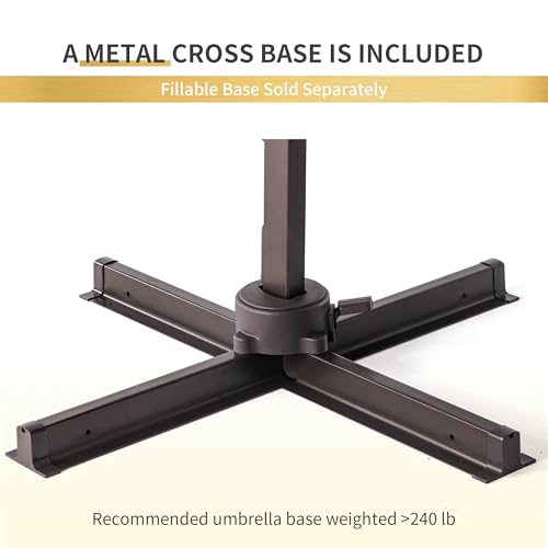JZAC & QZYD 9x12 FT Outdoor Cantilever Patio Umbrella with LED Lights, Large Heavy Duty 2-Tier Aluminum Offset Umbrellas with 360-Degree Rotation for Pool Deck, Beige - color: Beige, size: 9'×12'
