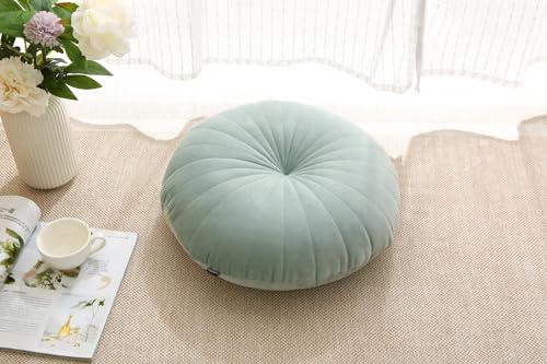 Floor Pillow Meditation Cushion Round Large Floor Pillows Seating for Adults, Velvet Thick Floor Cushions for Yoga Living Room Balcony Outdoor Tatami 18inch（Green） - color: Green