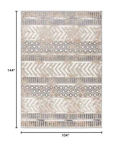 Rugshop Distressed Geometric Indoor/Outdoor Beige Area Rug Modern Tribal Stripe, Durable Stain Resistant Perfect for Patio, Backyard, Deck and Outdoor Lounge 8'8" x 12' - size: 8'8" x 12' (Rectangular)