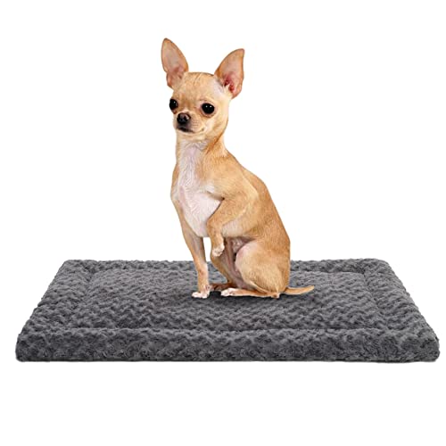 Washable Dog Bed Mat Crate Pad Soft Fluffy Pet Kennel Beds Dog Sleeping Mattress for Large Jumbo Medium Small Dogs, 23 x 17 Inch, Gray - color: Grey, size: 23.00" x 17.00" x 1.50"