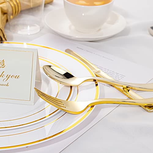 N9R 500PCS Gold Plastic Silverware - Gold Plastic Cutlery Set Disposable Flatware Dinnerware -200 Forks, 150 Spoons, 150 Knives for Party, Birthday, Wedding Utensils - color: Gold-500Pack