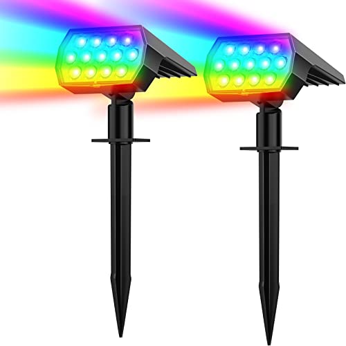 Solar Spot Lights Outdoor Color Changing,[7 Modes/2 Pack] Christmas IP65 Waterproof Landscape Spotlights, Dusk to Dawn Solar Powered Security Light for Patio Gate Walkway Pool Garden Yard Driveway - size: 2 Pack