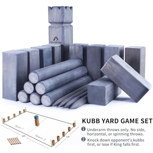 ApudArmis Kubb Yard Game Set, Viking Chess Outdoor Clash Toss Yard Game with Carrying Case - Rubber Wooden Backyard Lawn Games Set for Teenagers Adults Family - color: Gray