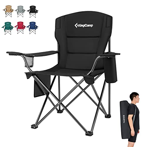 KingCamp Padded Portable Outdoor Folding Lounge Chairs with Built In Cupholder, Insulated Cooler Sleeve, and Side Storage Pocket, Black - color: Black, size: 1 Pack