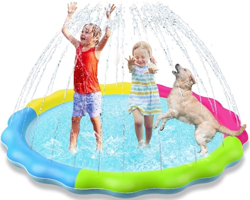 Kids Dog Splash Pad Sprinkler - Jasonwell Non Slip Dog Sprinkler Pad Splash Pool Puppy Dogs Pool Summer Outdoor Water Toys Backyard Durable Splash Pad for Toddlers Kids Small Medium Large Dogs Pet - style: Rainbow-67"
