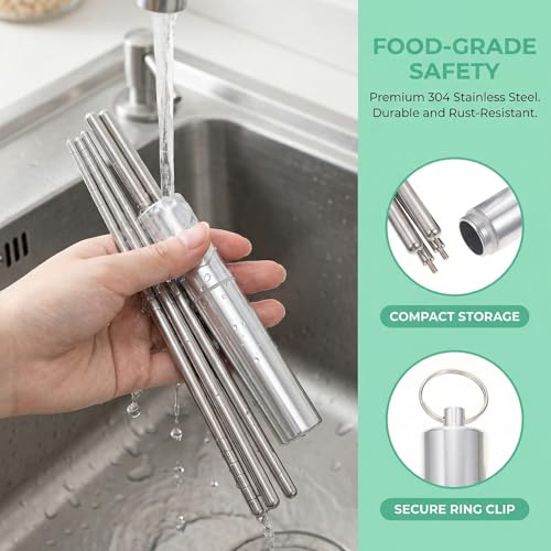 TOYANDONA Portable Folding Chopsticks Set with Storage Case 304 Stainless Steel Travel Cutlery for Outdoor Office Lunch Lightweight and Kitchen Tableware