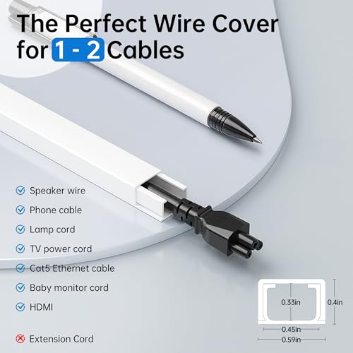 Delamu Cord Hider, 315in Total Cord Covers for Wires on Wall, Paintable Cable Cover for Wall Mounted TV, Easy Install Cable Raceways to Hide 1-2 Cords, 20 Pack, Each 15.7"L x 0.59"W x 0.40"H, White - size: 315in x 0.59in x 0.40in