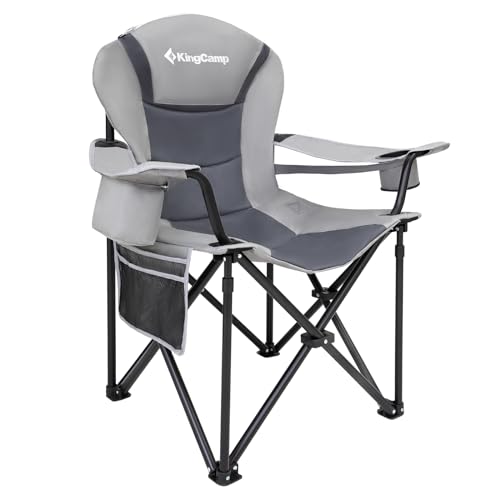KingCamp Oversized Camping Folding Chair with Lumbar Support, Heavy Duty Ergonomic Padded Arm Chair with Cooler Bag, Cup Holder, Portable for Outdoor - color: High Back-grey-1 Pack