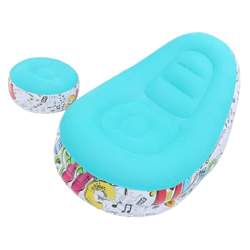 Pomya Foldable Air Lounger Chair with Foot Stool | Inflatable Sofa Bed for Beach, Camping, Outdoor - Flocking Fabric Design (Blue) - color: Blue