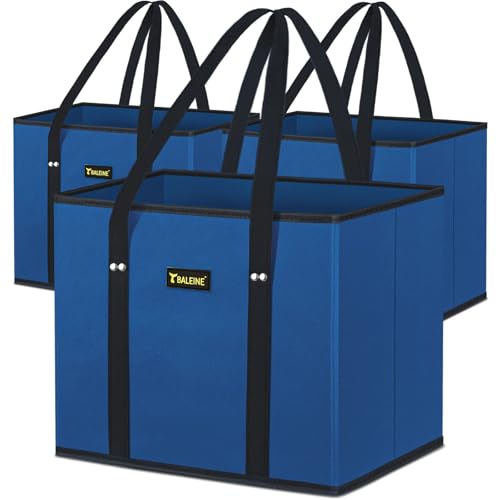 BALEINE 3Pk Reusable Grocery Bags, Foldable Shopping Bags for Groceries with Reinforced Bottom & Handles (Blue) - color: Blue, size: 3 Pack