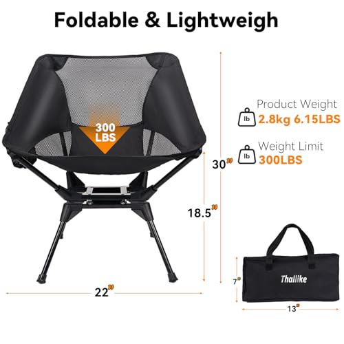Upgraded 360° Swivel Camping Chair for Adults, Portable Folding Chair with Cup Holder, Lightweight Compact Backpack Outdoor Chair for Travel, Fishing, Hiking, and Beach - color: Black
