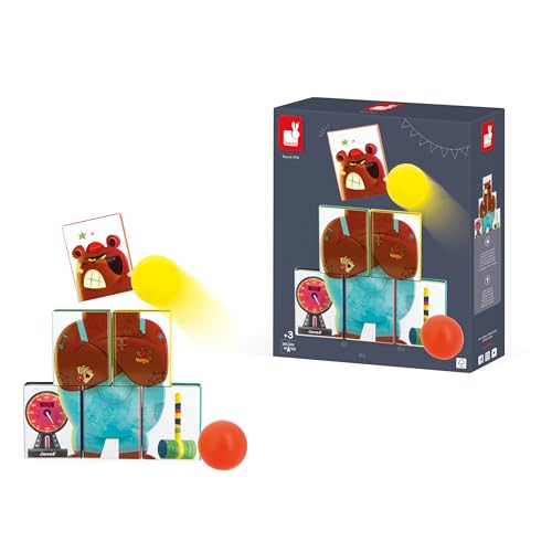 Janod - Applepop Tin Can Alley - Game of Skill - 6 Metal Tins + 2 Foam Balls - Outdoor Game - Develops Dexterity & Concentration - 3 Years +, J03359 - style: Tin Can Alley