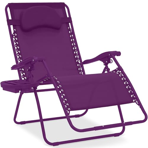 Best Choice Products Oversized Zero Gravity Chair, Folding Outdoor Patio Lounge Recliner w/Cup Holder Accessory Tray, Pillow - Amethyst - color: Amethyst