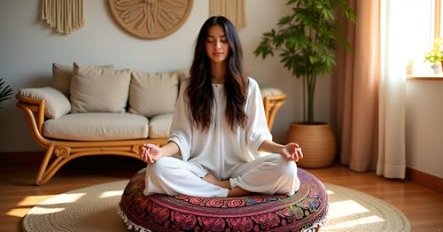 CRAFT KALA 22" Round Mandala Boho Pillow Cover Meditation Room Seating Poufs Cover for Living Room Yoga Room Home Bedroom Balcony Garden Party Decoration Cotton Floor Cushion Cover 22", Multi Elephant - color: Multi Elephant, size: 22"
