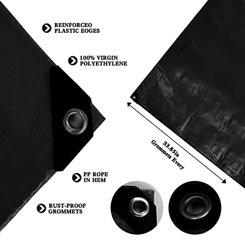 Tarp Heay Duty Waterproof 10x12ft,Black Tarp Cover Plastic Poly Tarpaulin for Outdoor Cover,Emergency Rain,Roof, Pool, Boat,Camping - Multipurpose with 12Mil Thickness - color: Black-12mil, size: 10x12