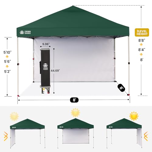 CROWN SHADES 8x8 Pop up Canopy Instant Canopy with 1 Removable Sidewall,4 Ropes & 8 Stakes, STO'N and Go Bag, Forest Green - color: Forest Green, size: 8x8FT
