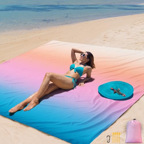 AISPARKY Beach Blanket Waterproof Sandproof Extra Large, Oversized Beach Mat, Quick Drying&Compact&Lightweight, Picnic Blankets Vacation Essentials for Outdoor Beach Camping (79" X 83" (4 Person)) - color: Gradient - Sunset, size: 6'11" x 6'7"