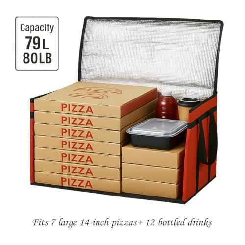 Bodaon Large 2-Pack Insulated Food Delivery Bag, XXXL Grocery Shopping/Catering/Pizza Cooler Bags, Rideshare Delivery Bag, Dashers Cold/Hot Styrofoam Carrier for Travel/Shopping/Catering/Car - color: Red, size: XXX-Large(without Hard Bottom)