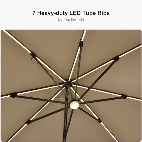 PURPLE LEAF 10 Feet Patio Umbrella Outdoor Cantilever Solar Powered LED Square Umbrella Aluminum Offset Umbrella with 360-degree Rotation for Garden Deck Pool Patio, Beige - color: Beige, size: 10' X 10', style: Standard（LED）