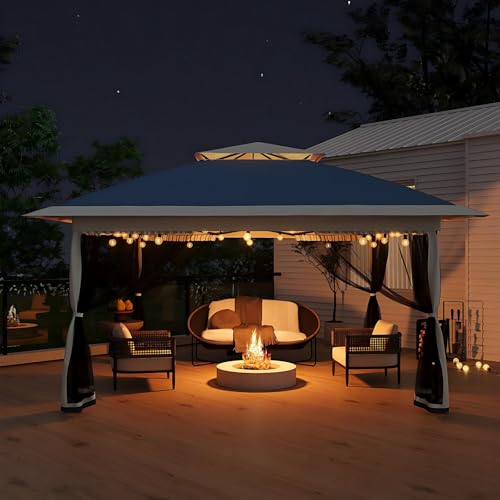 Garvee 12x12FT Pop Up Gazebo with Mosquito Netting, Outdoor Canopy Tent Easy Setup for Backyard Patio Garden Deck, Navy Blue - color: Navy Blue, size: 12FT