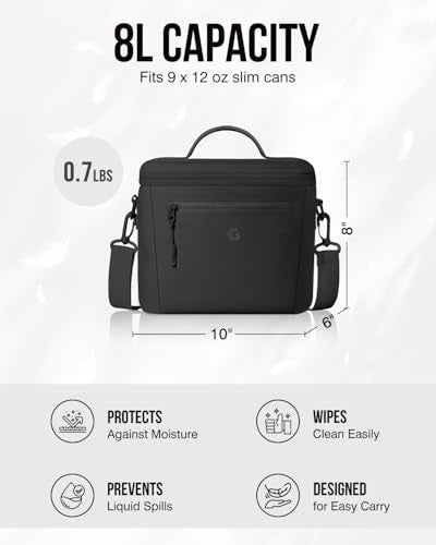GLORIEROO Insulated Lunch Box Bag Women Girls - Waterproof Leakproof Lightweight Reusable Cooler for School Work Picnic - Back to School - color: Black, size: Small 8L