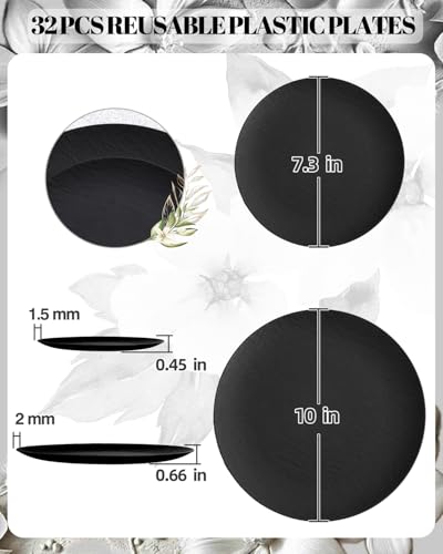 WONDERFUL 32pcs Black Plates Black Plastic Plates Unbreakable and Reusable Plastic Plate Dishwasher safe Dishes Set Includes:16 Dinner 10" & 16 Dessert Plate 7.3" Suitable for Camping Outdoor Party - color: Black
