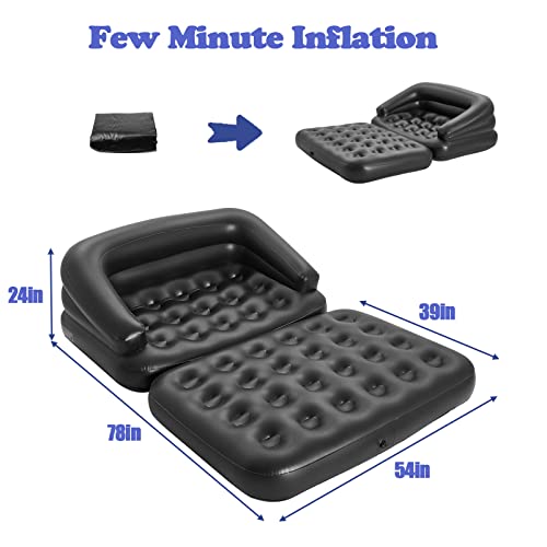 Inflatable Couch Air Sofa Bed, Blow Up Sofa for Camping Waterproof, Black - color: Black