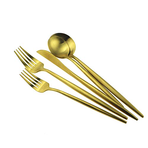 20-Piece 18/10 Stainless Steel Flatware Silverware, Luxury Dinnerware Set Travel Cutlery Tableware Include Knife Fork Spoon Service for 4,Healthy & Eco-Friendly Dishwasher Safe (Gold Matte) - color: Gold, size: Service for 4