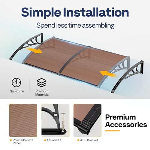 VIVOHOME Polycarbonate Window Door Awning Canopy Brown with Black Bracket 40 Inch x 120 Inch - color: Brown, size: 40 Inch X 120 Inch