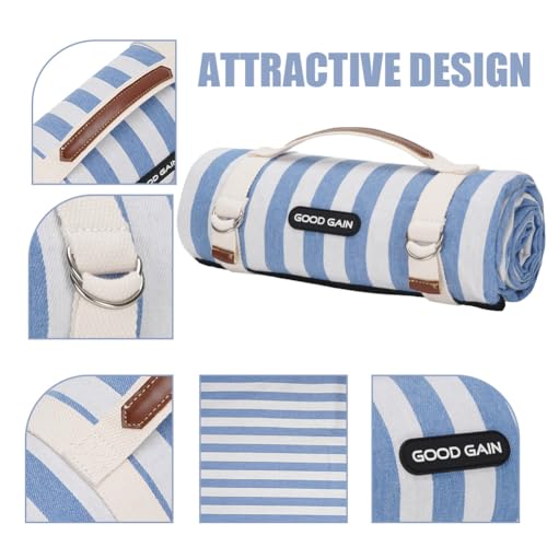Picnic Outdoor Blankets Waterproof Extra Large - Beach Mat Sand Free Foldable with Carry Strap | Portable Camping Blanket | Park Blanket for Grass , Hiking, Travel, Concerts, Indoor (Cerulean Blue) - color: Cerulean Blue