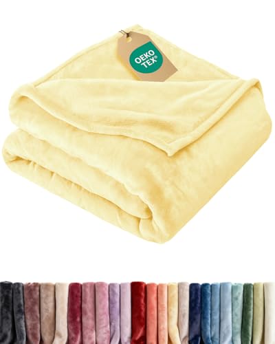 Ultra Soft Fleece Blanket King Size - Flannel Fleece Luxury King Blanket - Lightweight for Couch Bed Chair - Thick, Warm and Breathable - All Season Cozy Fuzzy, Anti-Static Microplush Bedding, Yellow - color: 04 - Yellow, size: King (90" x 108")