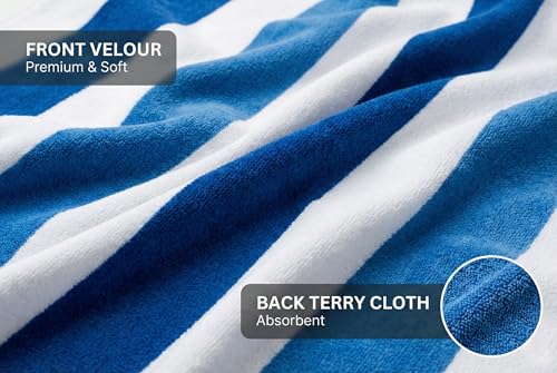 Velour Cabana Beach Towel 4 Pack, 30” x 60” Soft Plush Cotton Pool Towel, Absorbent Quick Dry Travel Towel for Beach, Pool, Spa (Classic Navy) - color: Classic Navy, size: 4 Pack