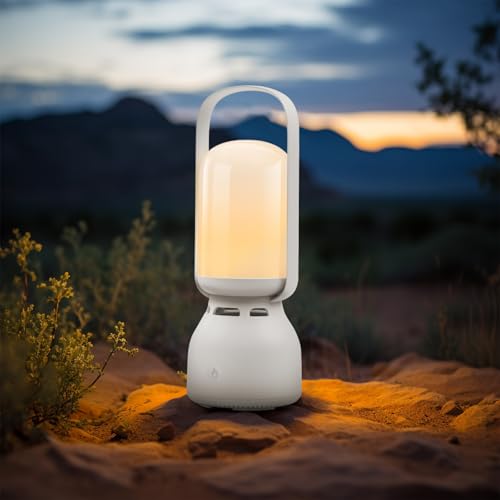 JackonLux Camping Lantern with Speaker, Portable Rechargeable Outdoor Lantern, 11 Mode RGB Color Dimmable LED Night Light for Camping, Home, Party and Hiking (1, White) - color: White
