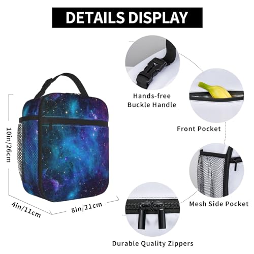 Abstract Blue Outer Space Galaxy Star Insulated Lunch Bag Portable Reusable Zipper Lunch Box For Men Women Work Picnic Travel Camping - color: Black38