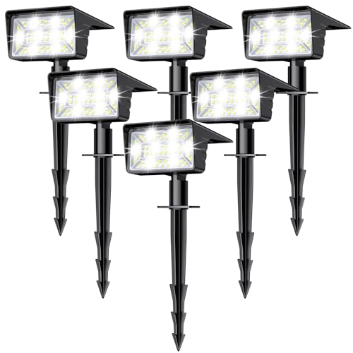Solar Spot Lights Outdoor with 60 LED & Auto On/Off, 6 Pack Solar Lights Outdoor Waterproof IP68 with 3 Lighting Modes, 2-in-1 Solars Landscape Light for Outside, Garden, Yard(Cool White) - color: Cool White, size: 6 Pack