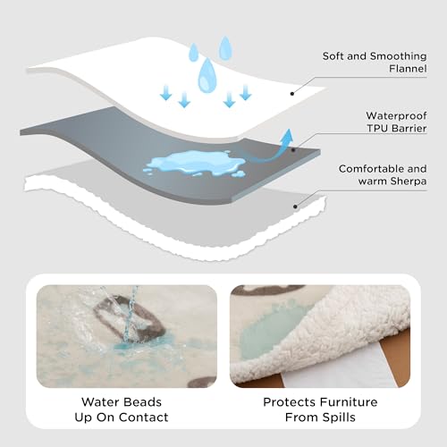 Bedsure Waterproof Dog Blankets for Medium Dogs Washable - Soft Print Sherpa Fleece Puppy Cat Blanket, Cozy Plush Reversible Throw Furniture Protector for Pet Kitten Doggy, 30"X40", Beige - color: Beige-bone, size: M(30x40")