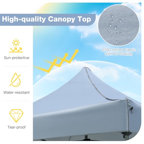 Tangkula 10x10 FT Pop Up Canopy, Instant Setup Outdoor Tent with Heavy-Duty Carbon Steel Frame, Wheeled Bag, 4 Sandbags, 8 Stake, 4 Ropes, Portable Canopy Tent for Parties Events Camping (Gray) - color: Gray